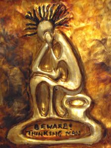 African Art Painting, Metal Art by Injete, Beware Thinking Man