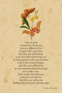 Sympathy Gifts Memorial Funeral Poem, Butterfly Art Print, I Am Not Gone by Injete